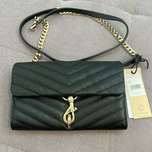 Rebecca Minkoff Edie WOC Wallet On A Chain Sml Leather Crossbody BLACK GOLD